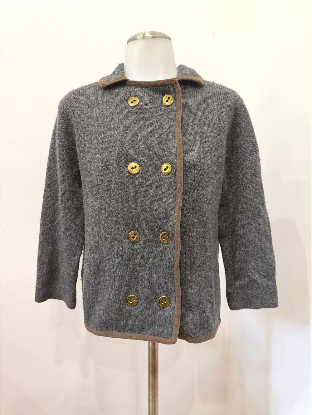 60s Vintage Hadley Cashmere Souffle Gray Double-Breasted Cardigan Sweater